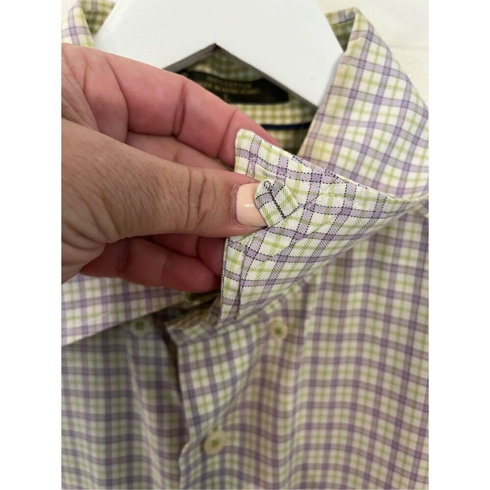 Orvis Charles F Orvis Cotton Reverse Cuff Green & Purple Plaid Button Down Shirt - Picture 4 of 10